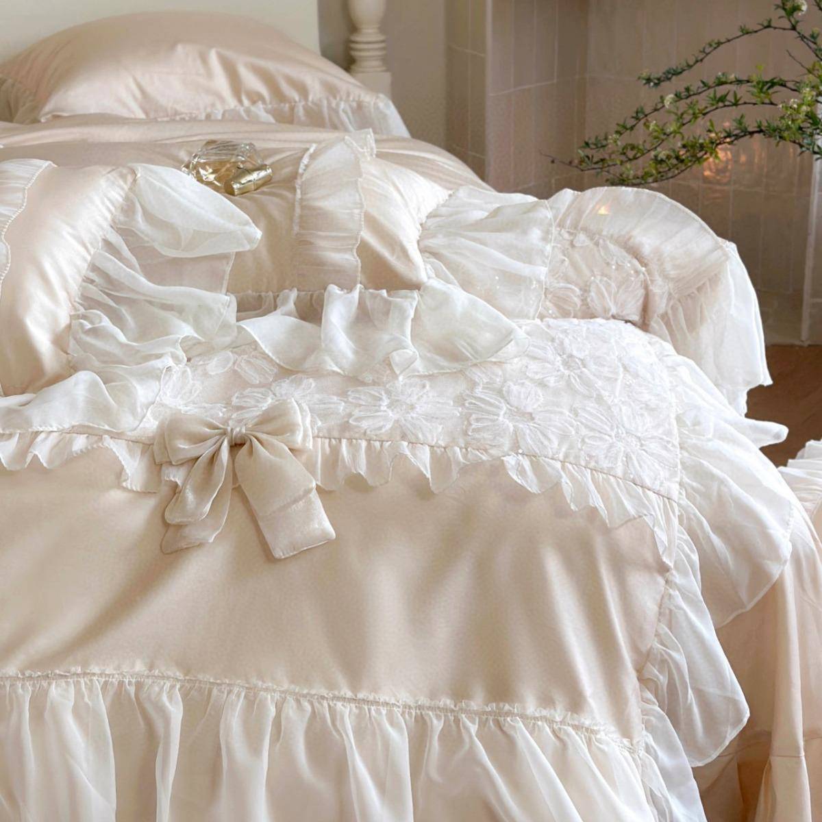 蕾丝档和四件套YLS-2024法式高纯棉花边床上用品100支长绒棉床1软