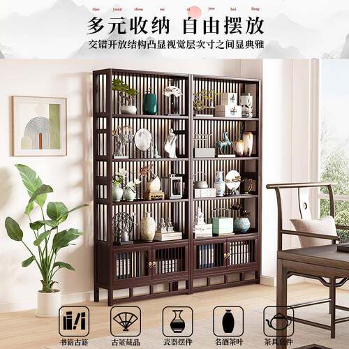 摆新中隔式多宝博古架茶叶展示陈列柜客阁厅古董小件置物架202103