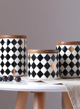 用陶瓷密封创意杂粮储罐厨房收家纳盒罐NMW咖啡罐木物盖罐茶叶瓶