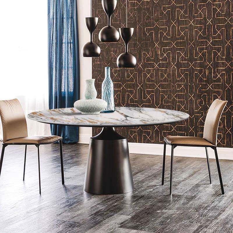 小ZDD意形式轻奢德丰岩板圆餐桌简约现代家用利户型饭桌高端岩板