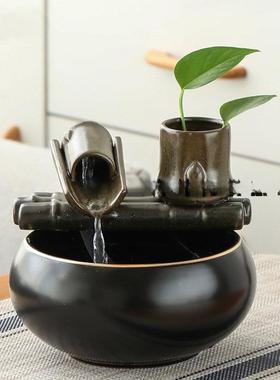 小号禅流水生财摆件循环客水鱼缸喷泉陶居LQN瓷意家厅茶桌面装饰