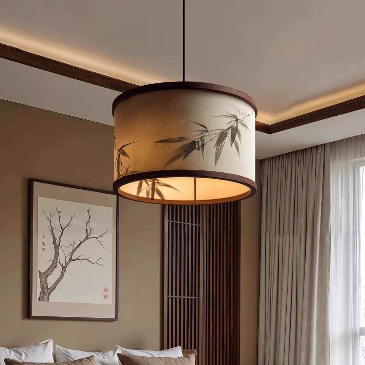 宋式美学卧圆形室竹吊Lighting灯室中式复叶古客厅餐桌灯禅意书房