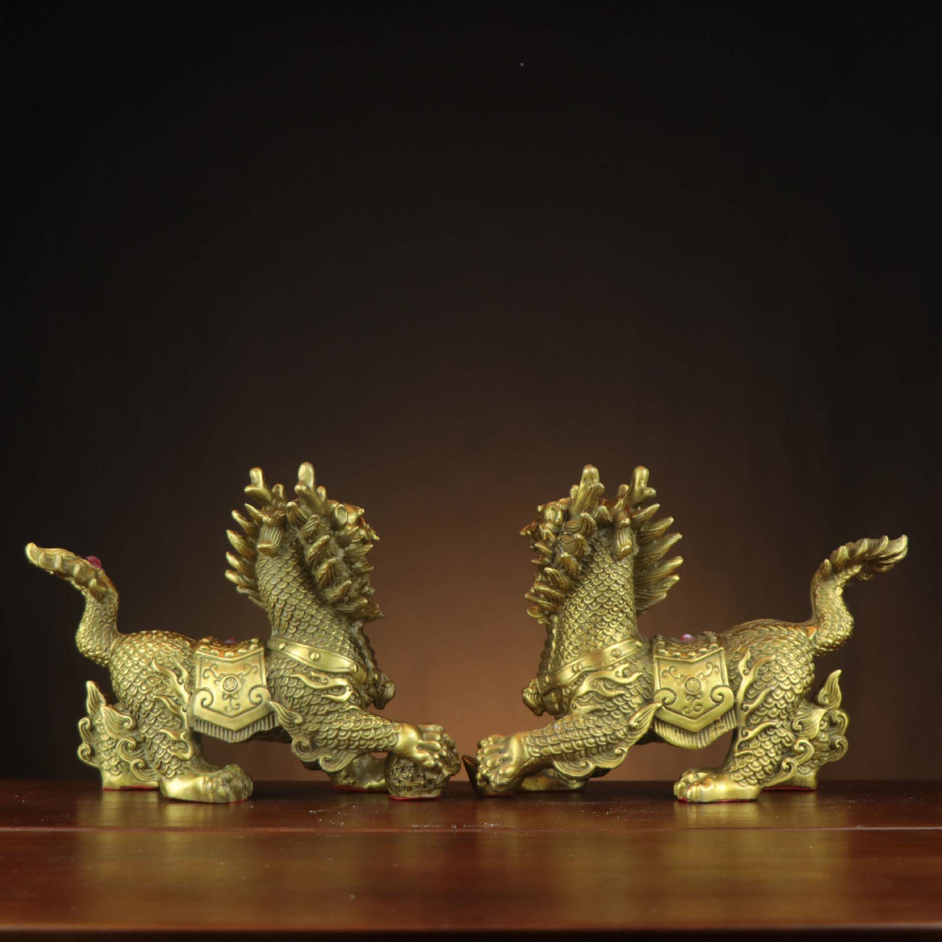 记杨铜铜麒麟祥宝瑞麒麟八麟家居YAI办公室铜摆麒件