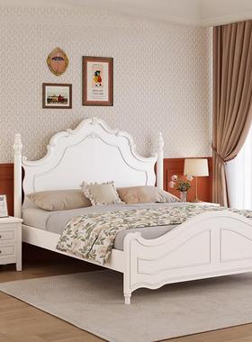 美式复实木1HT1103.高8m雕花黑色主卧室古双人婚床床小户型箱储物