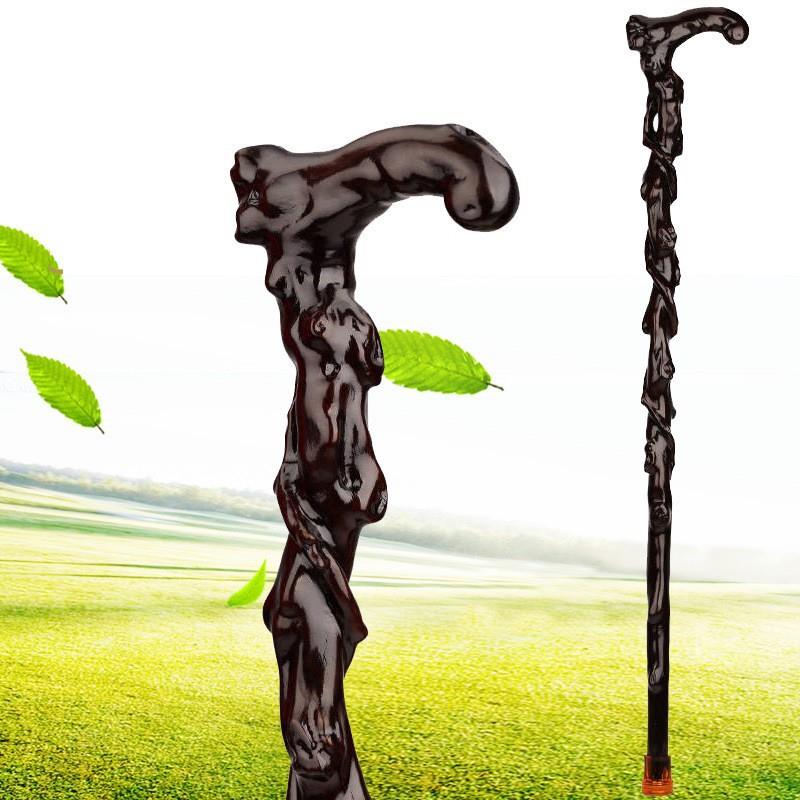 拐红木雕老人杖实木拐棍黑檀滑木年质DOX老人整体灵芝防手杖