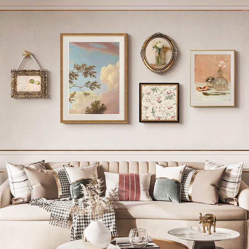 法式中古油风厅装al202411饰画美奶式轻奢挂画客卧室床头壁合画餐