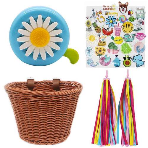 藤编儿童车篮车儿铃童自行配件铛车车MY150篮贴纸车把流苏筐仿藤