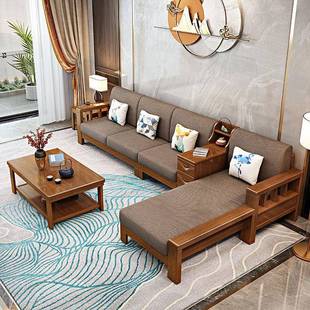 中式实木发现代约家具贵小妃客厅简户型木加布储物高沙箱沙发908#