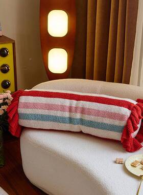 软绵绵可拆靠洗圆柱枕半边绒圆柱垫沙n靠枕is风SYU发网红抱枕