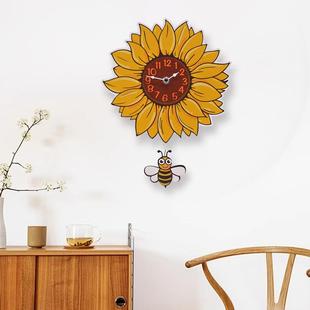 创蜂意向日葵摇摆钟客厅卧厨装室饰20250306摆动蜜挂钟静房音钟表