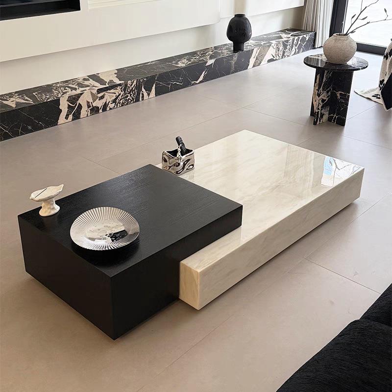 2025新款然CJ-01大理石茶几法式轻组奢现简约客厅茶台高级感方形