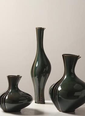 现代简约家居样板间米色绿色陶瓷花瓶摆件售楼处客厅茶几花器饰品