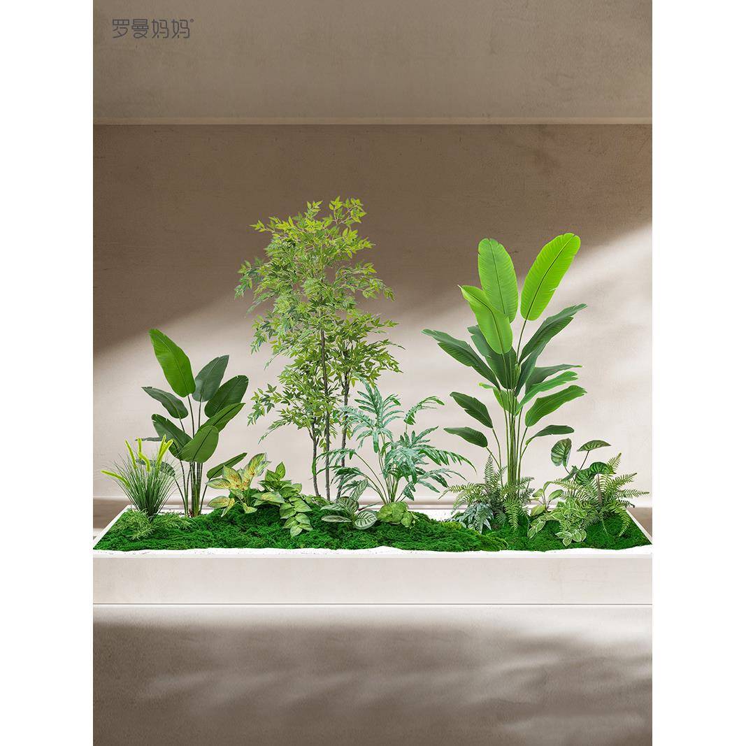 高端轻奢仿真绿植造景组合室内楼梯拐角造景树景观假植物布置装饰