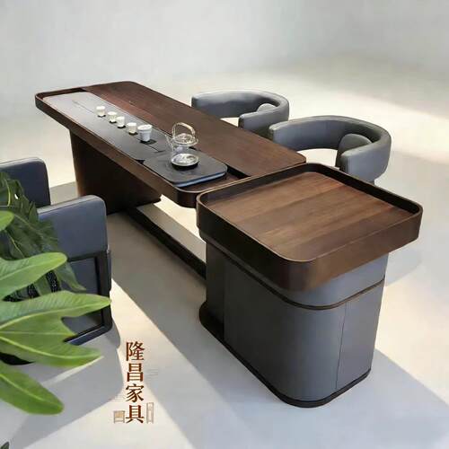 现代极简黑胡桃木茶桌茶台办公室实木高级感接待茶室泡茶桌定制