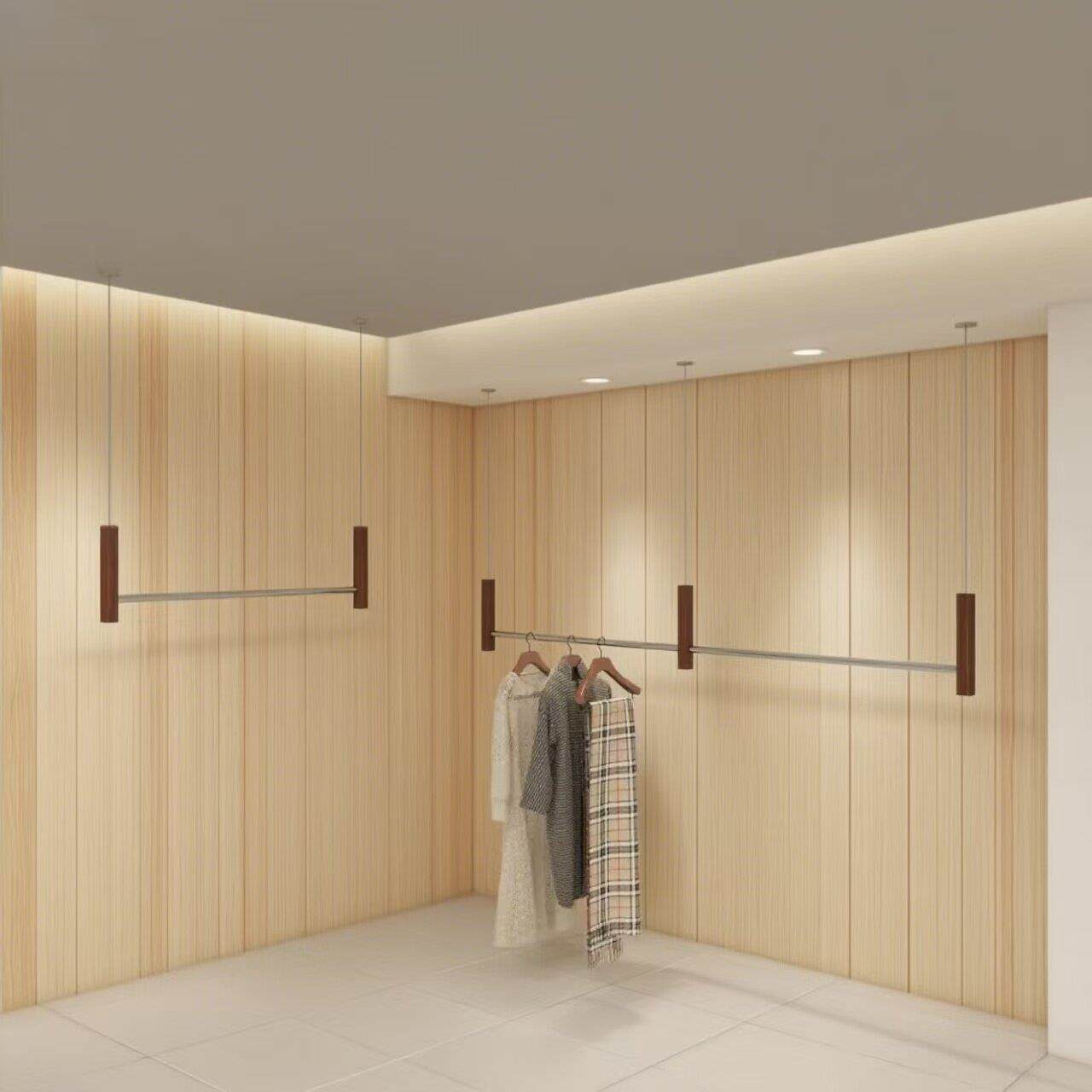 服装店展示架不锈钢配彷胡桃色吊架挂衣架婚纱童装女装店陈列架