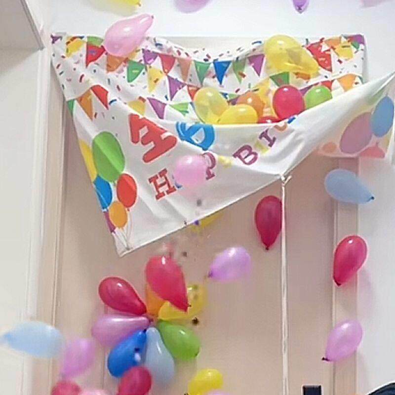 生日背景布拍照气球雨生日卧室装饰挂布派对生日气球拉绳装饰套装