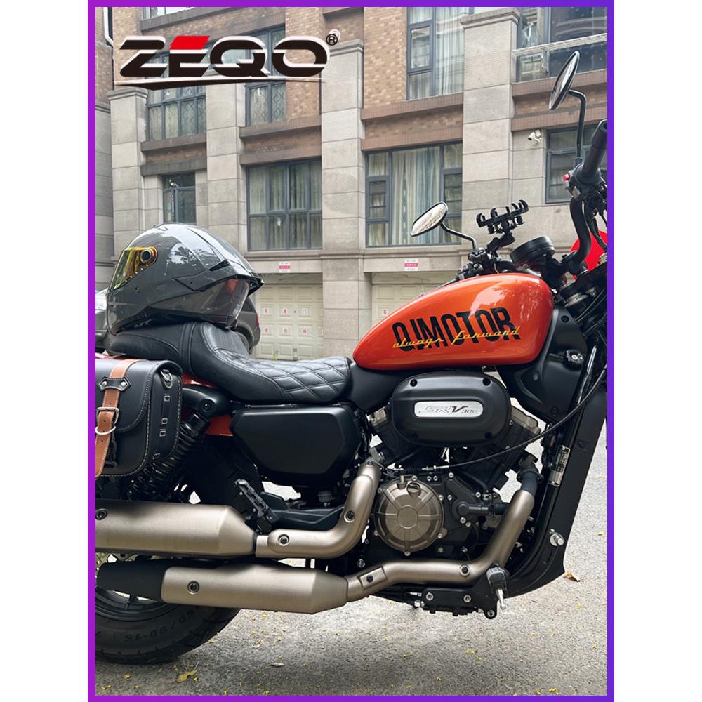 适用摩托车QJ300钱江闪300s双人坐垫改装加长座垫PU皮覆古后座椅