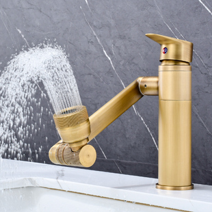 全铜旋转复古仿古水龙头冷热洗手洗脸盆卫生间浴室柜台盆中式龙头