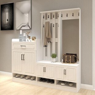 入户鞋柜挂钩欧式入户鞋柜带换鞋凳进门鞋柜衣架一体衣帽柜门厅柜