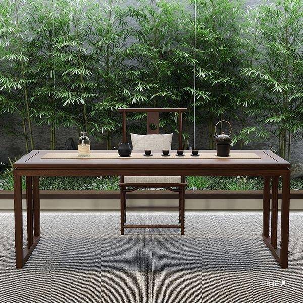 新中式书桌老榆木书画桌泡茶桌椅组合实木客厅书桌写字台毛笔桌子