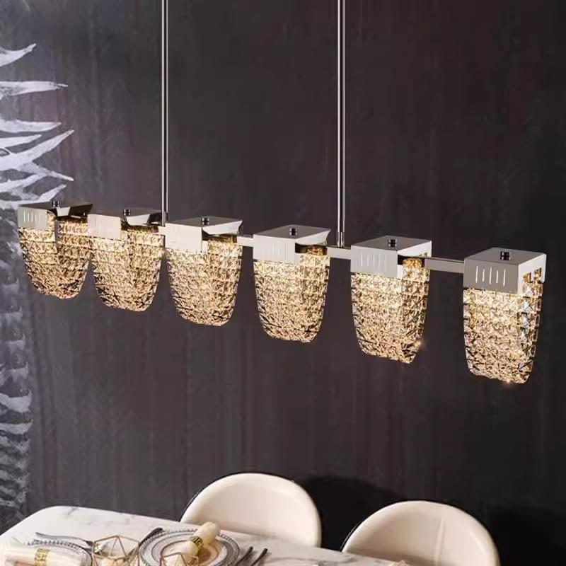 餐厅灯轻奢简约水晶客厅吧台吊灯2024年新款极简风意式长条吊灯具