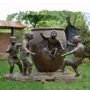 供应景观装饰铜人物雕塑 街头历史故事司马光砸缸铜雕塑 厂家