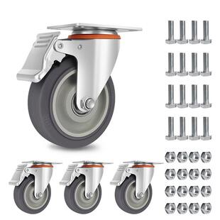 中型灰色TPR脚轮静音耐磨万向轮带刹车工业轮子手推车脚轮套装