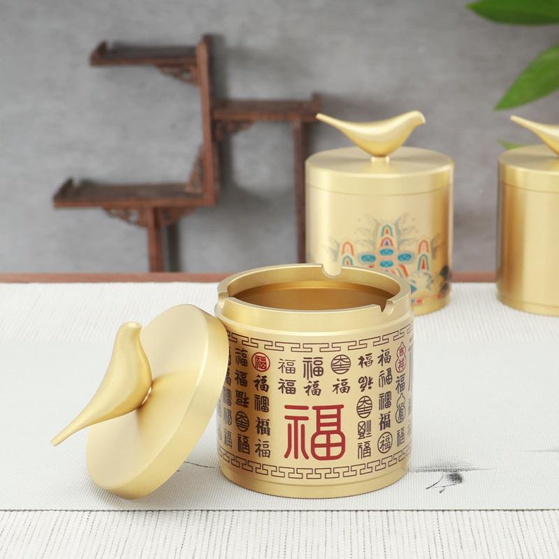小鸟烟灰缸ins高感创LX-RY-23意纯黄铜家烟用车级载带盖防飞灰灰