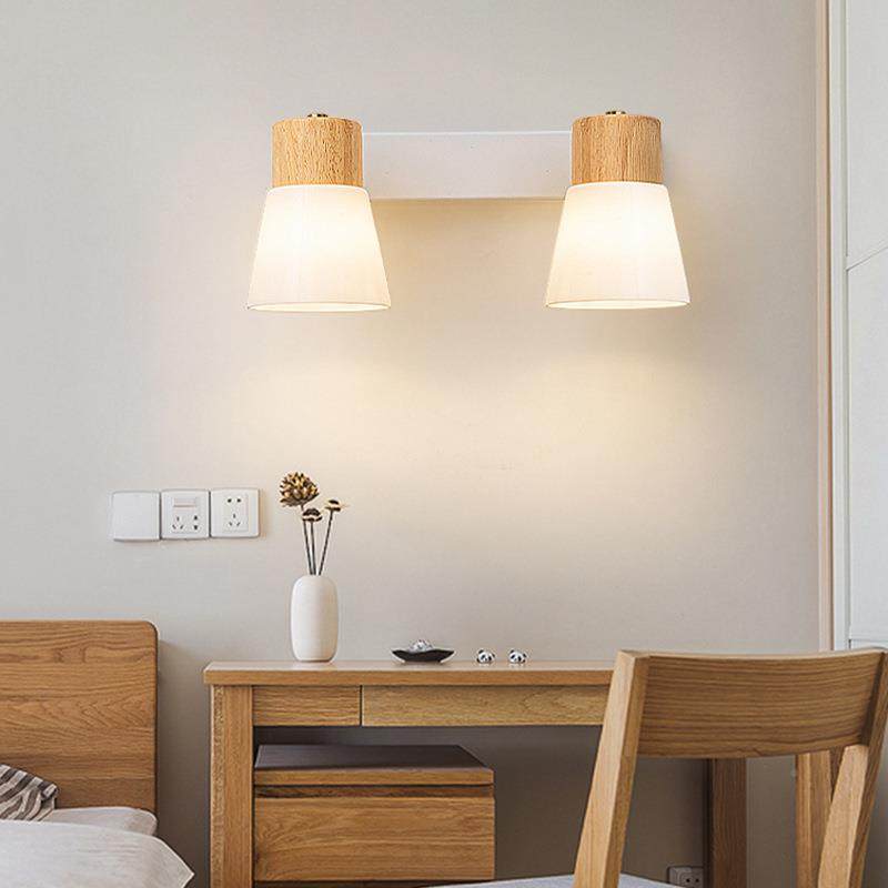 日式眼简约原木风装饰灯书卧室护壁壁灯创意956木艺玻房璃小清新