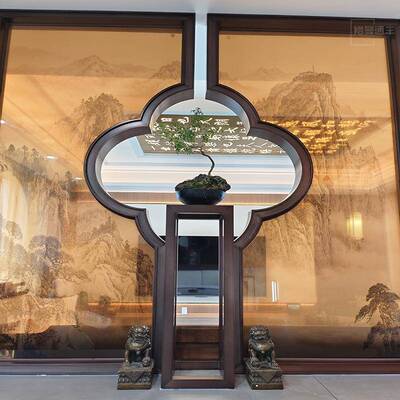 客厅不玻锈钢玄梅花YMTF23-7屏风隔大断轻奢茶色艺术钢化璃屏风厅