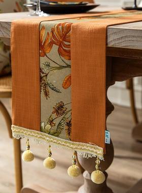 北欧现代轻奢风格橘色桌旗式色茶几装TM-61868桌饰布长橙条餐布布