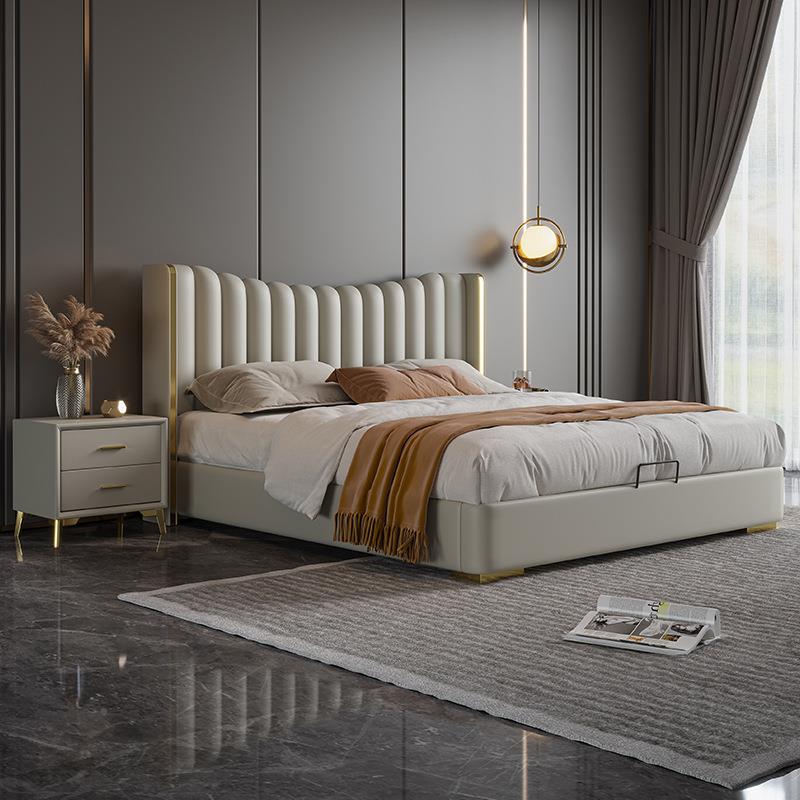 轻奢皮床美式现代.华奢1.高端卧室18米双人主卧储物皮床厂5S921#