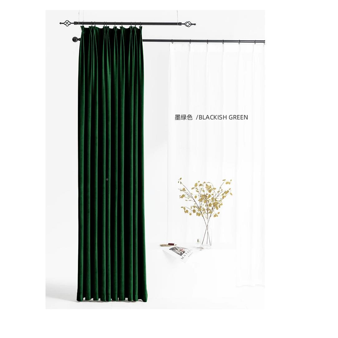 9QX鹅C复风古窗帘美861式橄榄绿轻奢绒布光遮客厅加厚法式天绒丝
