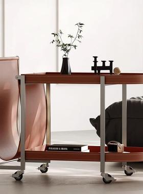 轻奢高感鞍皮沙发边几客厅阳台级可移动YB02带马锁小推车搁物架定