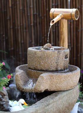 威石磨假山石配件流磨盘水民宿喷景观装饰阳台庭院NQX花园泉摆件