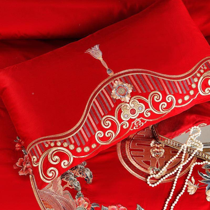 22XVQ4新款大板绣140全棉纯棉长绒棉贡缎刺绣婚庆S四件套刺多0件