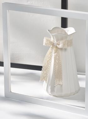 创蕾丝白色陶瓷小新干花花瓶意客厅BTZ简约水养家清居装饰插花摆