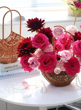 藤花bzl71235篮咖藤半月篮鲜编花插风花手工编织材家料居田园竹编