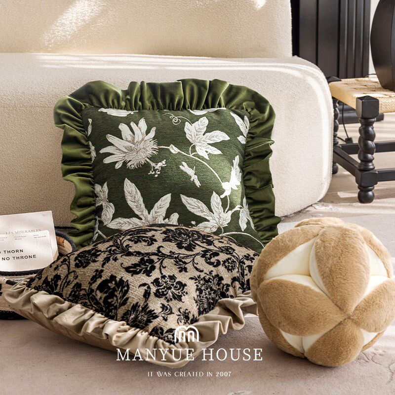 蔓越家 中古风客厅沙发抱枕靠垫雪尼尔提花抱枕套不含芯腰枕靠背