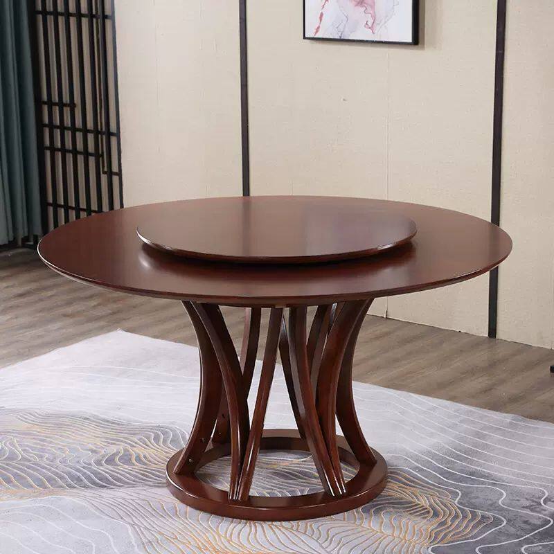 全实木大圆桌子椅子一套中式6人8人10人家用现代农村饭桌带转盘