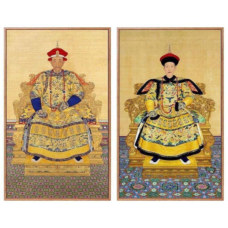 朝清皇帝画像乾隆正康熙龙古代物画工挂画人清代雍袍朝笔服装饰画