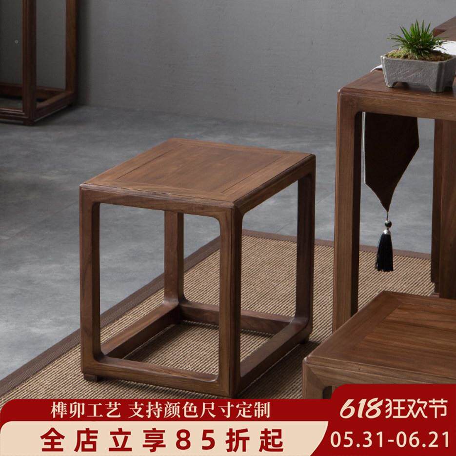 实木矮方凳新凳中式四禅意茶家用坐凳矮凳AD0314-1正方形凳子原木