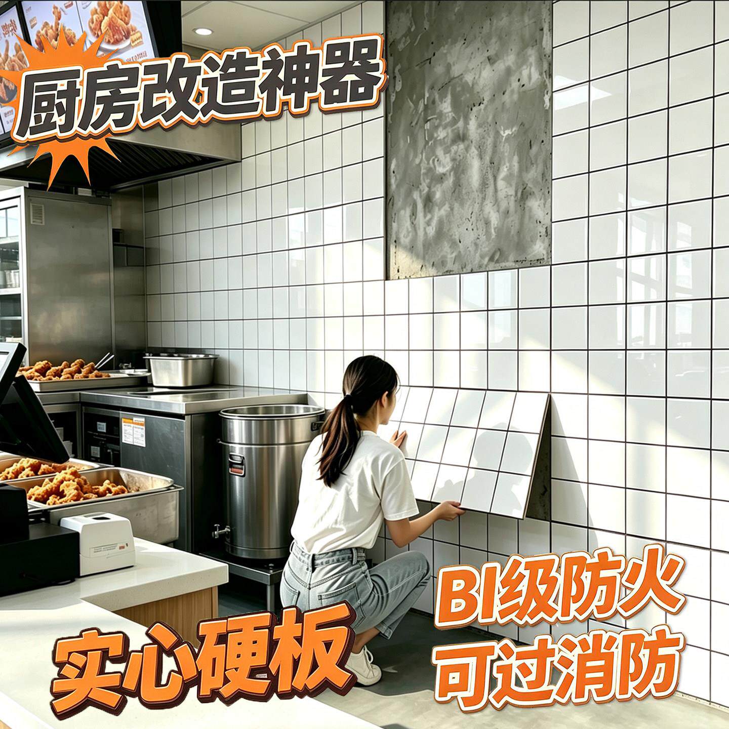 硬板pv塑板仿瓷砖墙自粘护墙板明档厨房防油贴防铝火ZXM-HL-2耐c