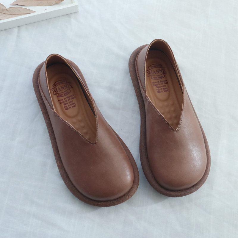 真皮软皮女鞋圆头套脚浅口单鞋女牛皮文艺平底鞋软底复古奶奶鞋女,女鞋,浅口单鞋,淘宝优惠券,粉丝福利购,淘宝优惠卷