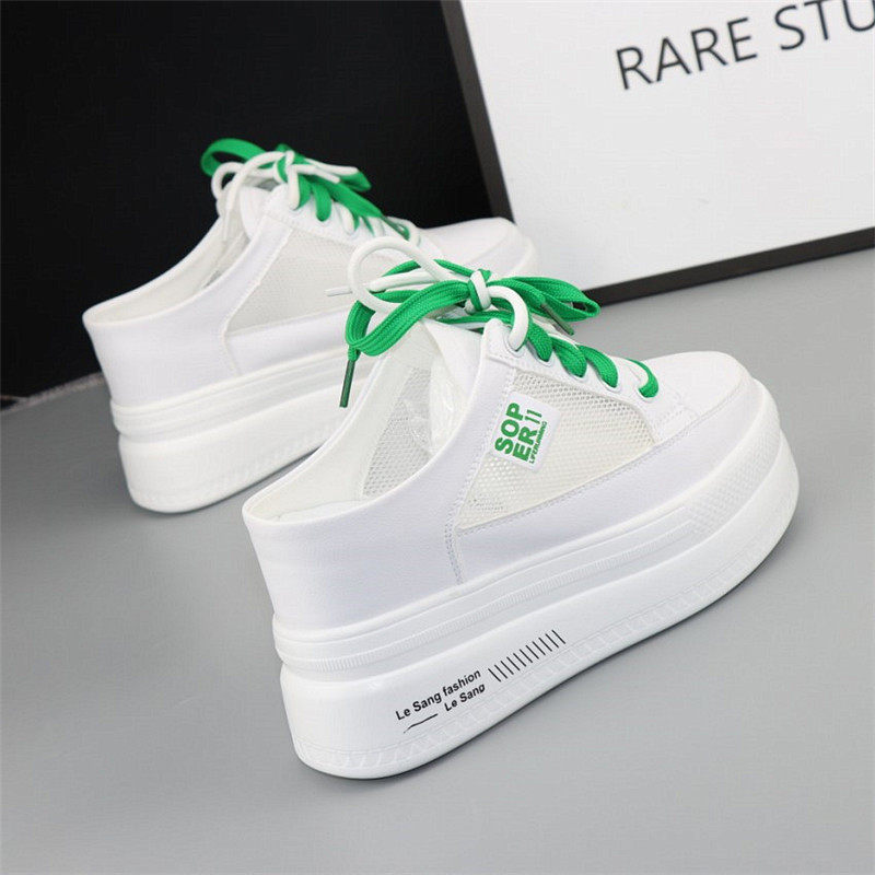 夏季网面外穿半拖鞋女2022年新款显瘦内增高10cm一脚蹬小白鞋半托,女鞋,帆布鞋,淘宝优惠券,粉丝福利购,淘宝优惠卷