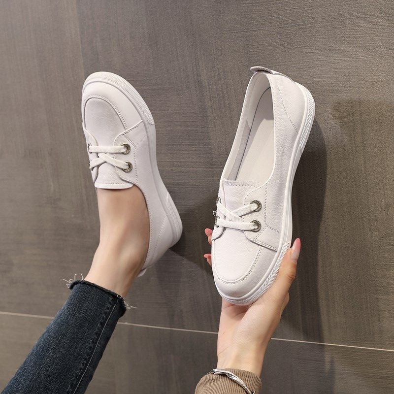夏季浅口头层牛皮小白鞋女薄款透气百搭一脚蹬休闲鞋真皮平底板鞋,女鞋,休闲板鞋,淘宝优惠券,粉丝福利购,淘宝优惠卷