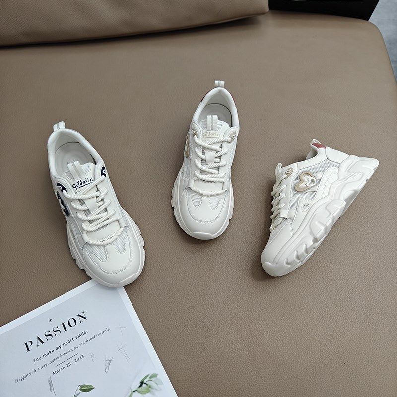 真皮老爹鞋女显脚小厚底增高轻便运动鞋2025年夏季透气百搭休闲鞋,女鞋,老爹鞋,淘宝优惠券,粉丝福利购,淘宝优惠卷