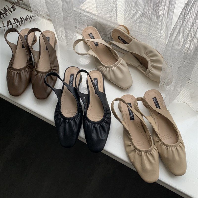 粗跟奶奶鞋女2022年新款春夏季复古温柔仙女风包头凉鞋子平底单鞋,女鞋,浅口单鞋,淘宝优惠券,粉丝福利购,淘宝优惠卷