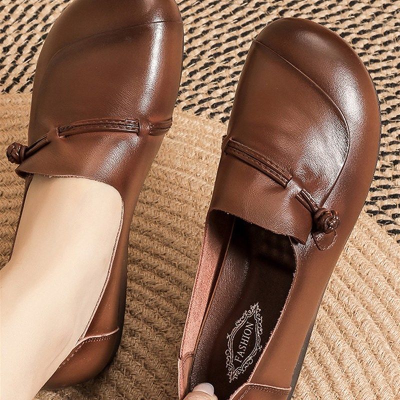 女单鞋牛筋底浅口头层牛皮中老年套脚平底套脚休闲皮鞋奶奶妈妈鞋,女鞋,浅口单鞋,淘宝优惠券,粉丝福利购,淘宝优惠卷