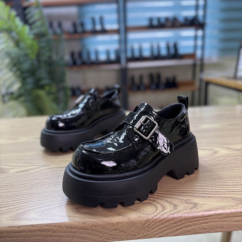 英伦风爆款单鞋女2025春季新款真皮厚底粗跟小皮鞋时尚炸街高跟鞋,女鞋,乐福鞋（豆豆鞋）,淘宝优惠券,粉丝福利购,淘宝优惠卷